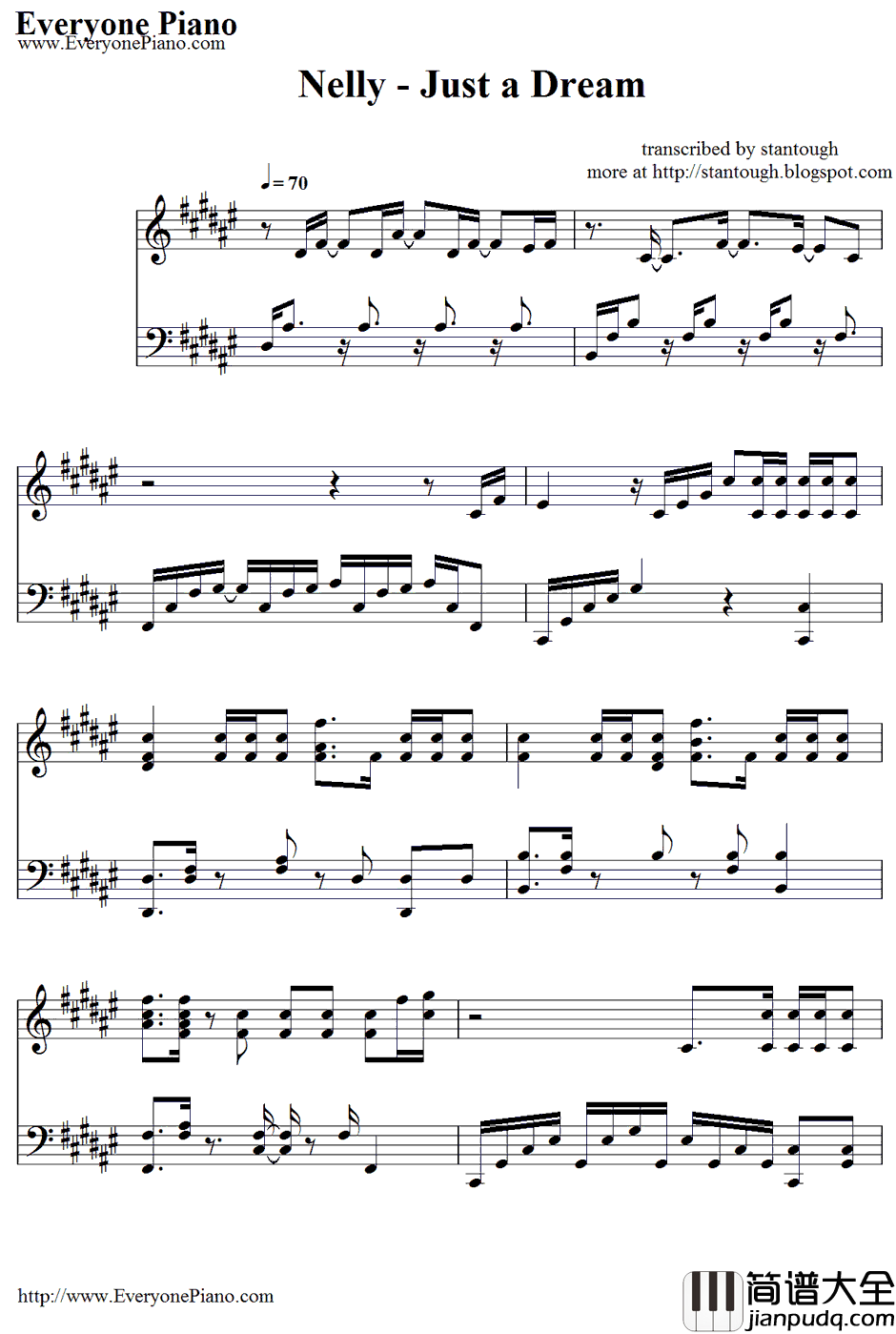 Justa_Dream钢琴谱_Nelly