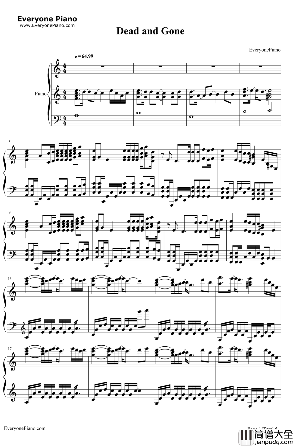 Dead_and_Gone钢琴谱_T.I.&JustinTimberlake