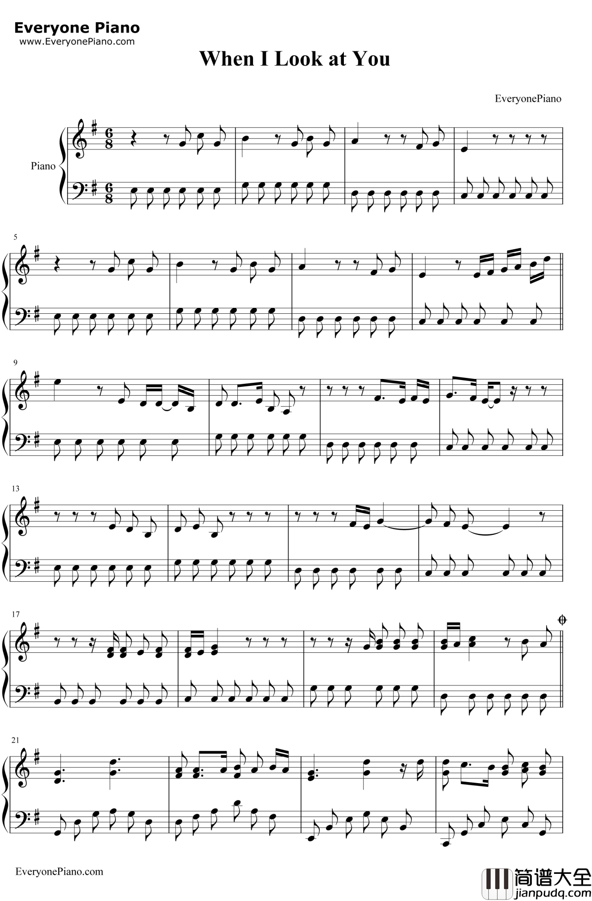 When_I_Lookat_You钢琴谱_MileyCyrus_TheLastSong主题曲