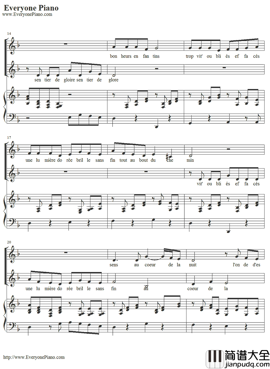 Vois_Su_rTon_Chemin钢琴谱_BrunoCoulais&ChristopheBarratier_放牛班的春天插曲