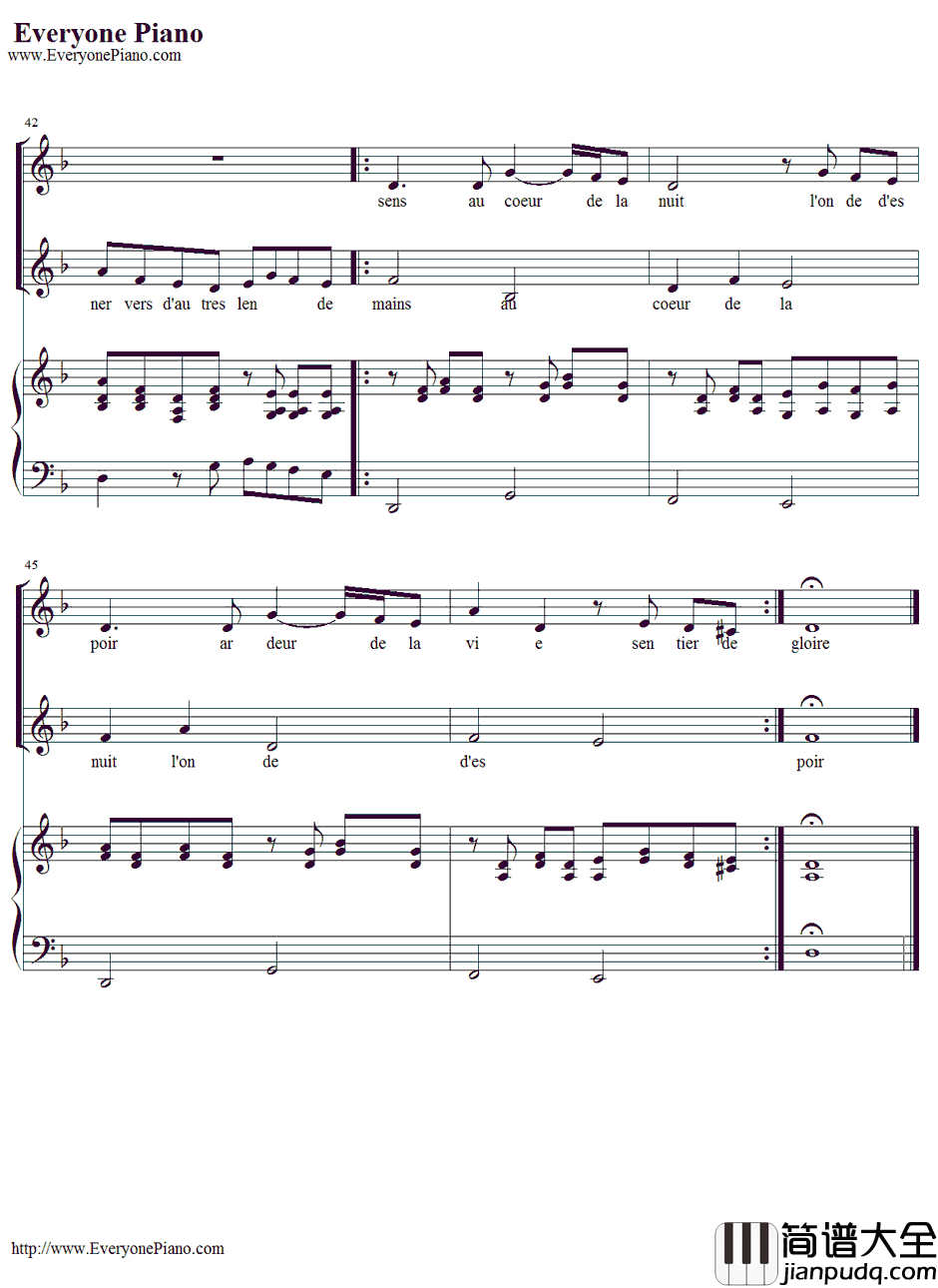 Vois_Su_rTon_Chemin钢琴谱_BrunoCoulais&ChristopheBarratier_放牛班的春天插曲