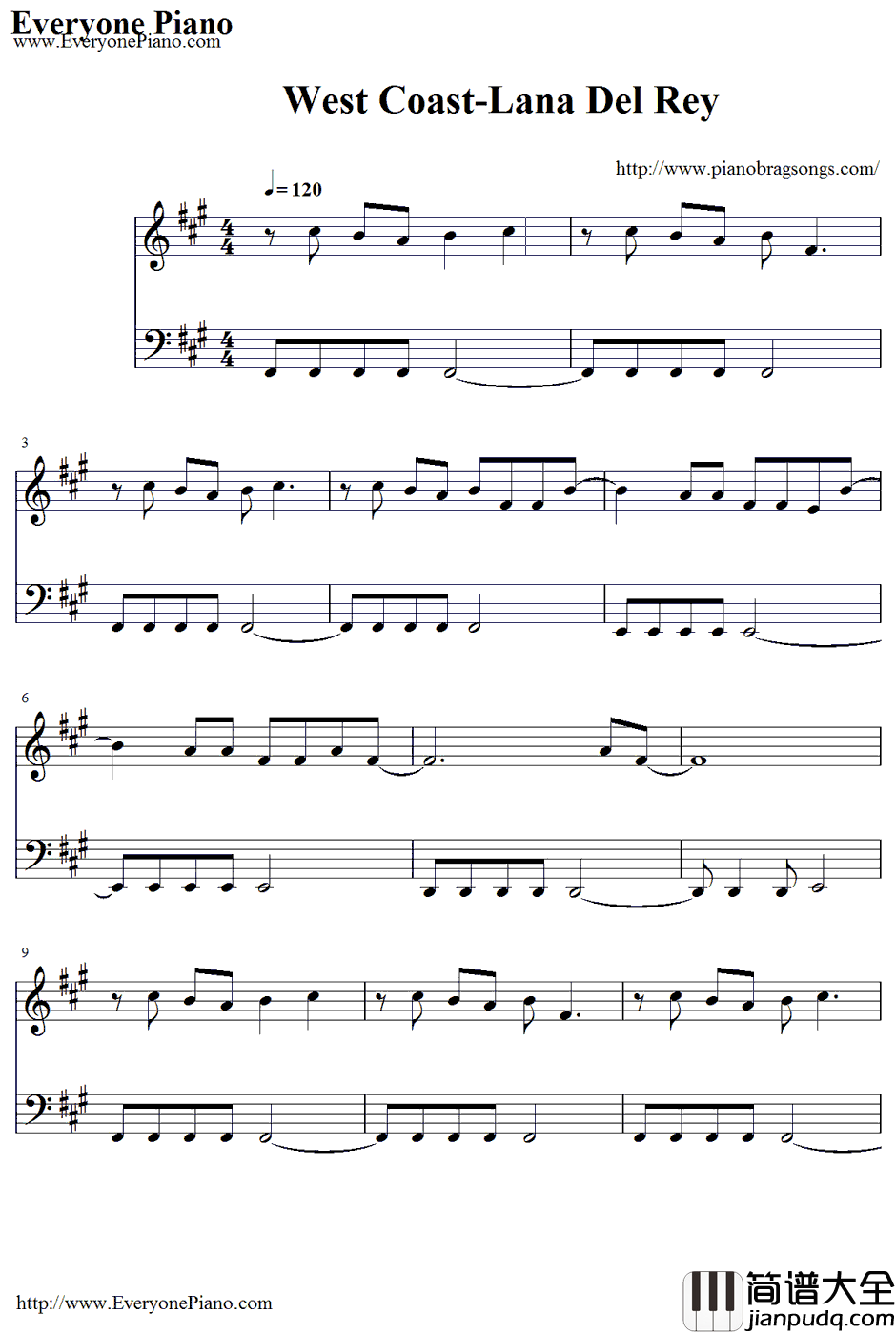 West_Coast钢琴谱_LanaDelRey