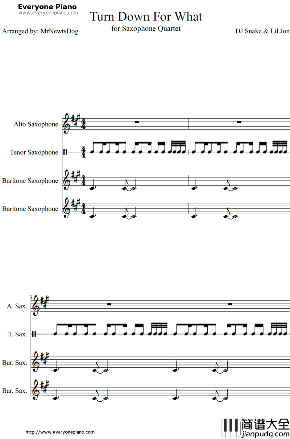 Turn_Down_for_What钢琴谱_DJSnake&LilJon