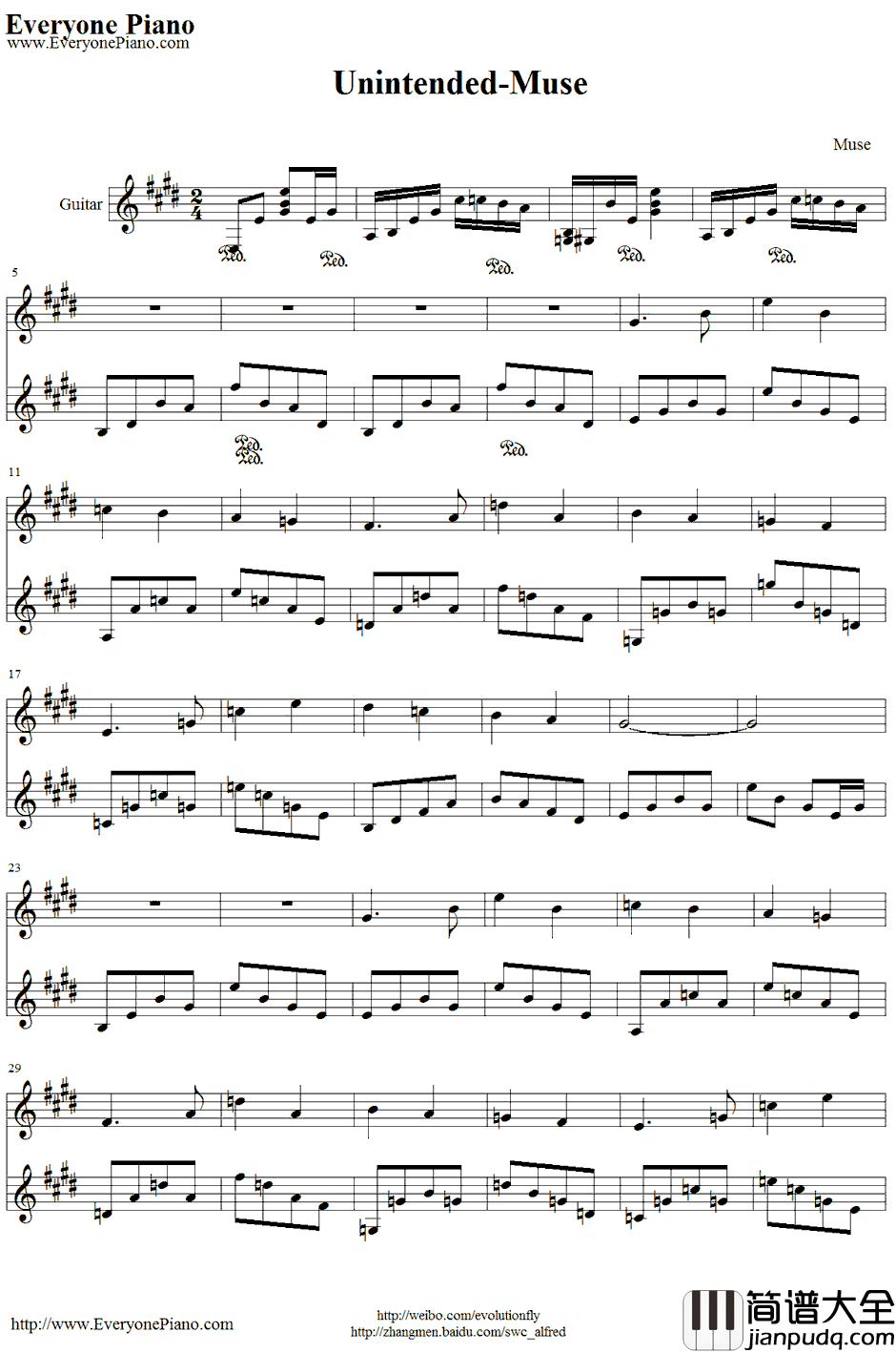 Unintended钢琴谱_Muse