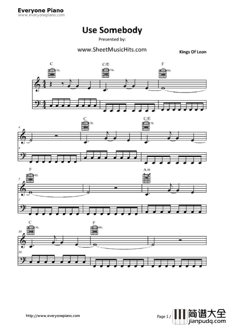 Use_Some_body钢琴谱_KingsofLeon
