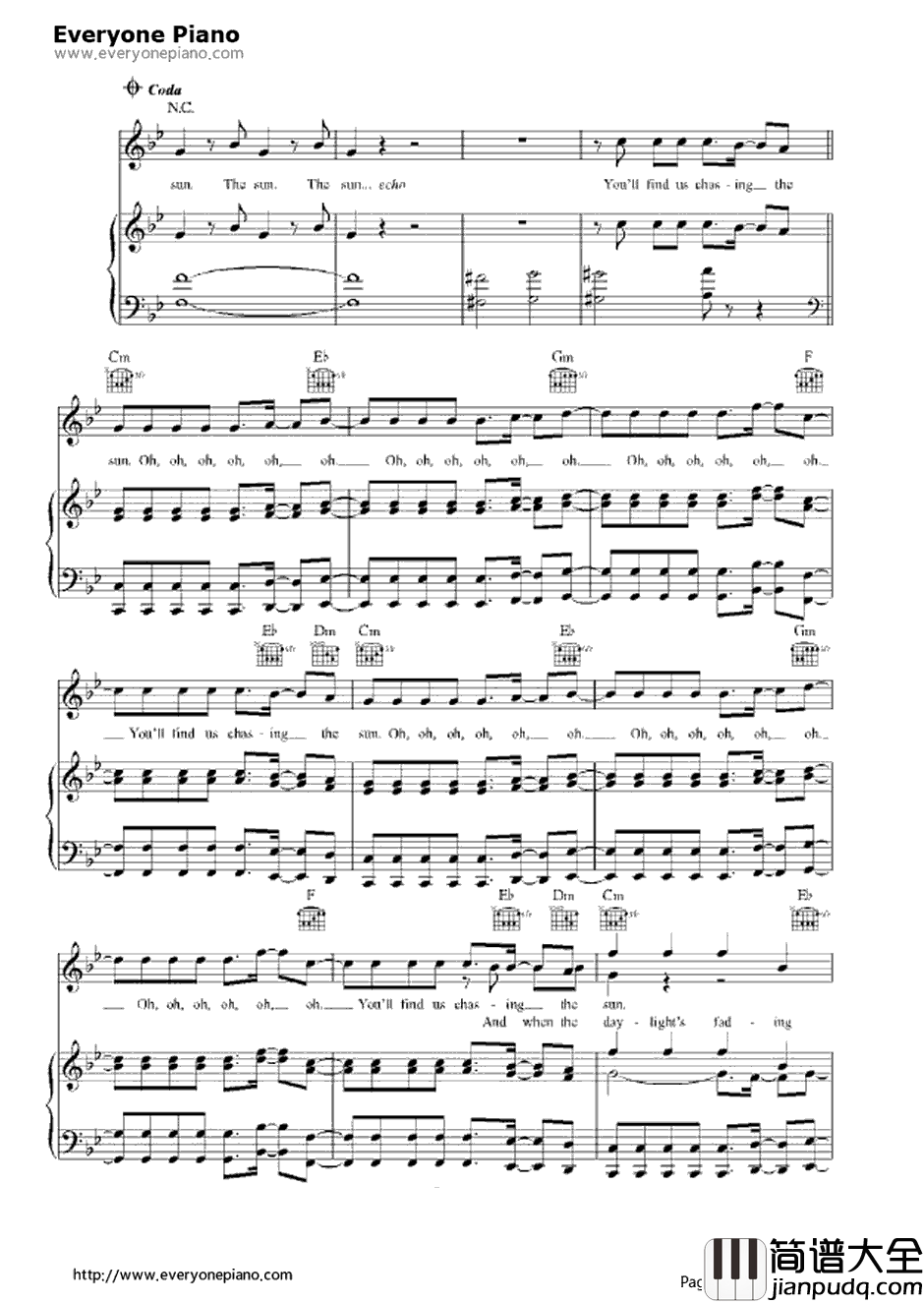 Chasing_the_Sun钢琴谱_TheWanted_冰川时代4主题曲