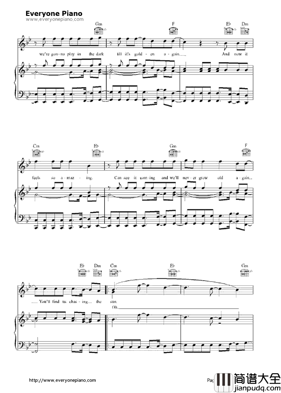 Chasing_the_Sun钢琴谱_TheWanted_冰川时代4主题曲