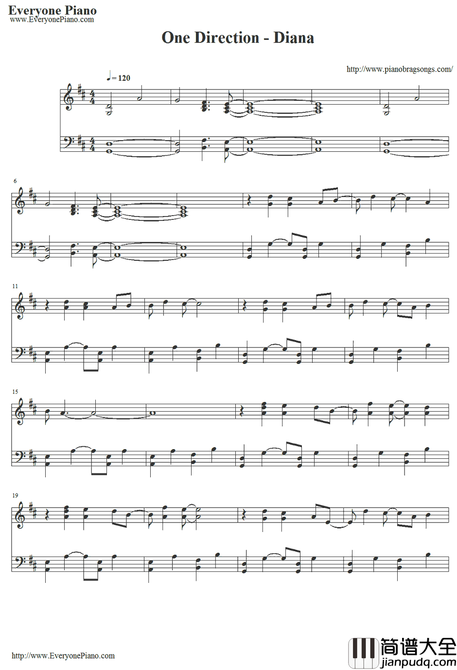 Diana钢琴谱_OneDirection单向组合