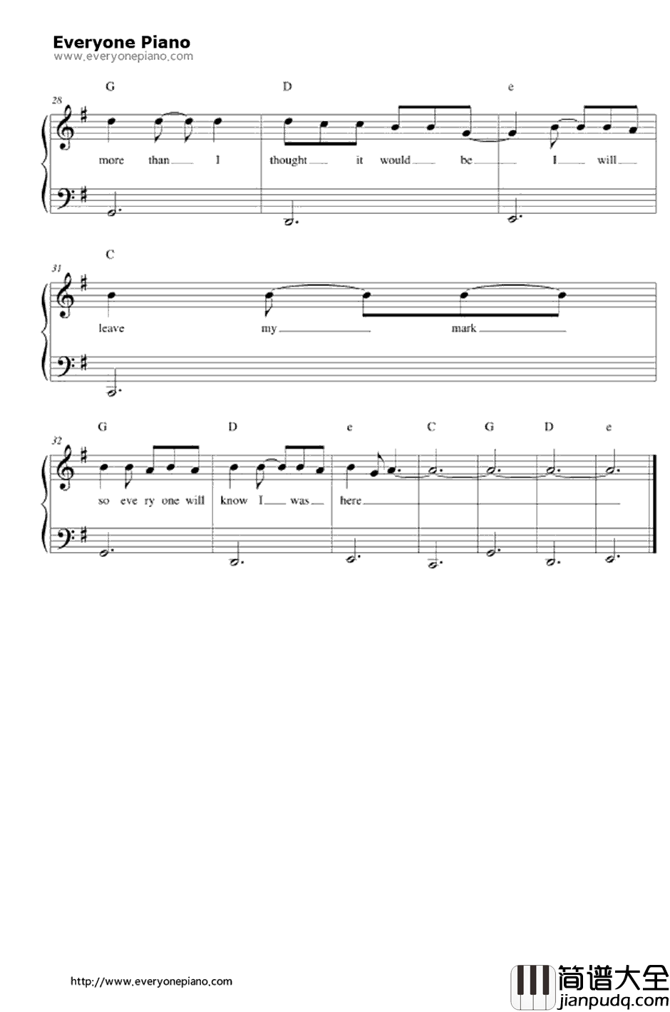 I_Was_Here钢琴谱_Beyonce