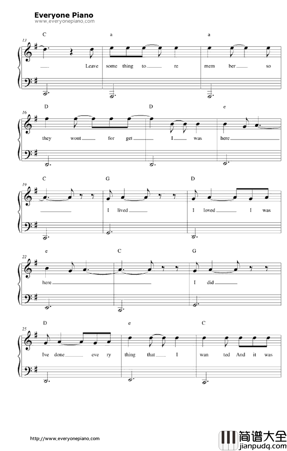 I_Was_Here钢琴谱_Beyonce