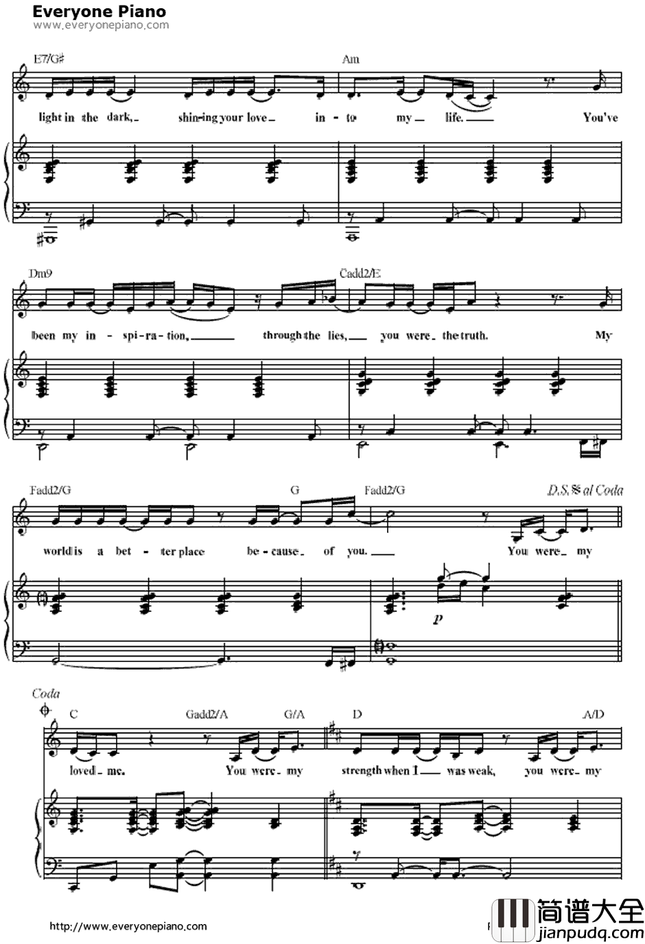 Because_You_Loved_Me钢琴谱_席琳·迪翁（CelineDion）_战地之恋主题曲