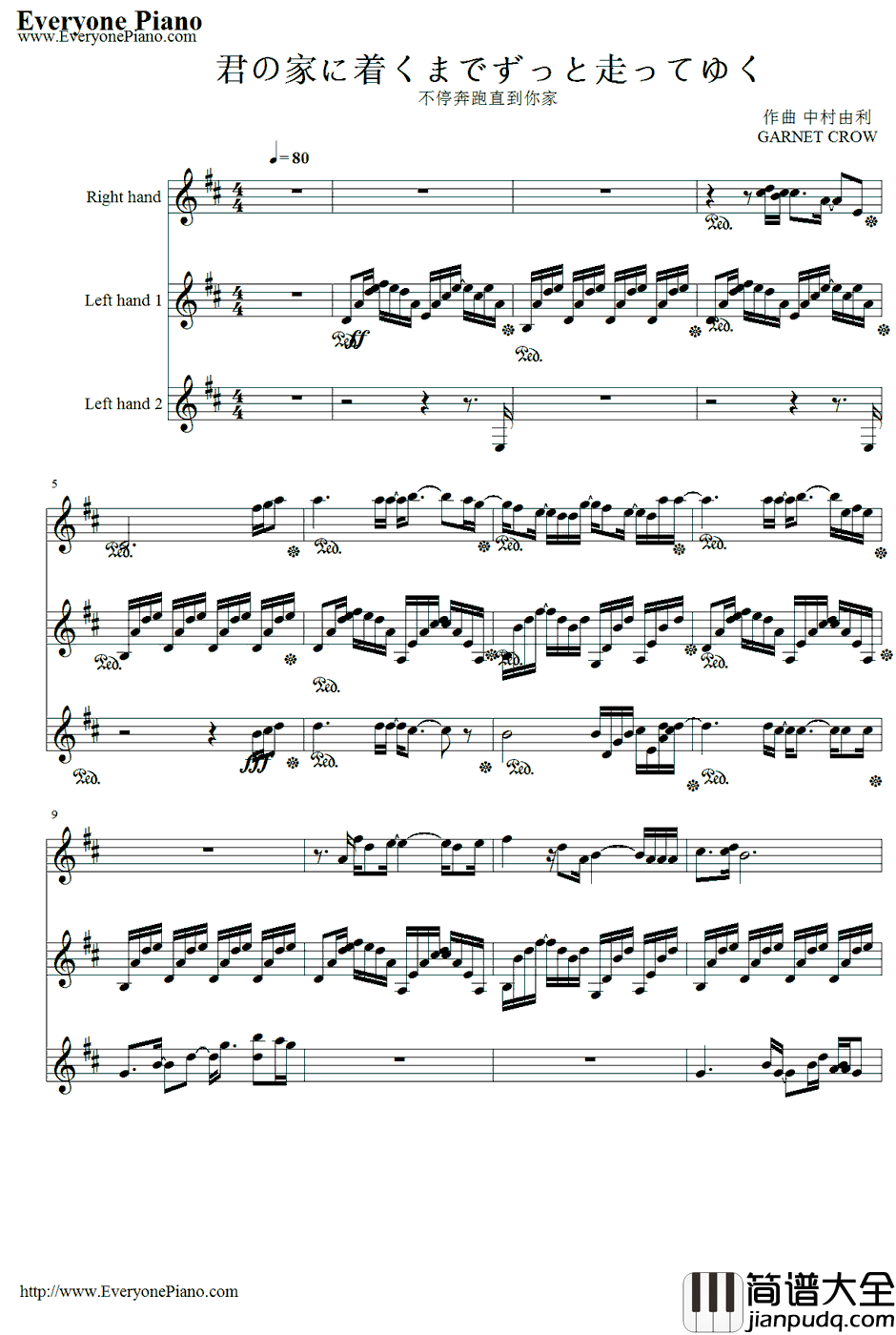 君の家に着くまでずっと走ってゆく钢琴谱_GARNETCROW