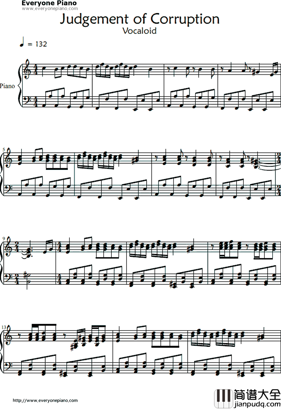 悪徳のジャッジメント钢琴谱_KAITO