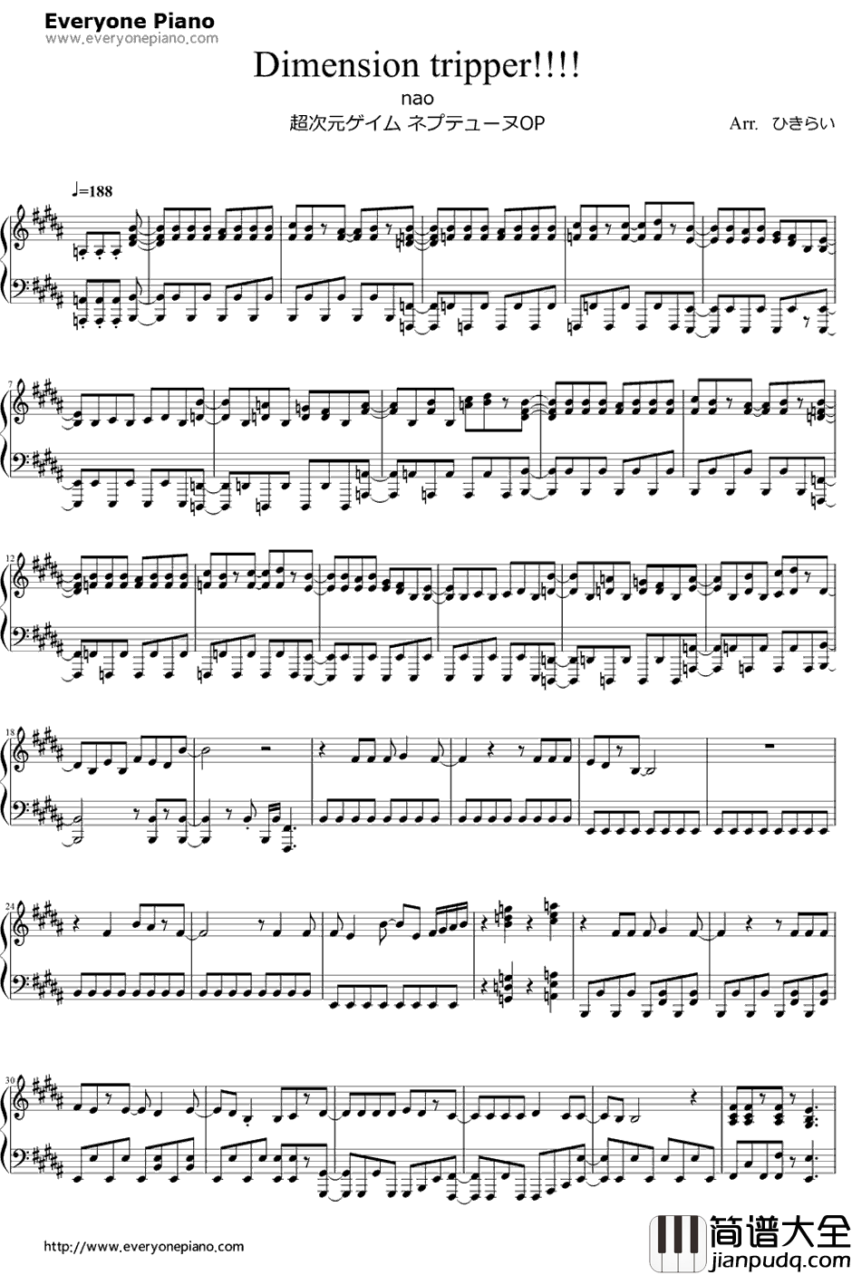 Dimension_tripper!!!!钢琴谱_nao_超次元游戏：海王星OP
