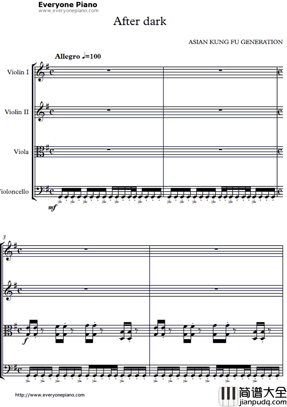 アフターダーク钢琴谱_ASIANKUNG_FUGENERATION_死神OP7