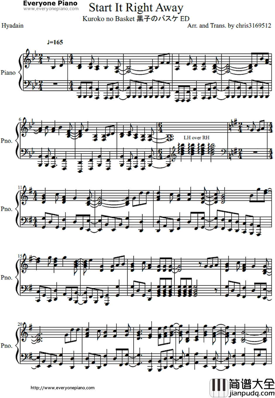 Start_it_right_away钢琴谱_ヒャダイン_黑子的篮球ED1