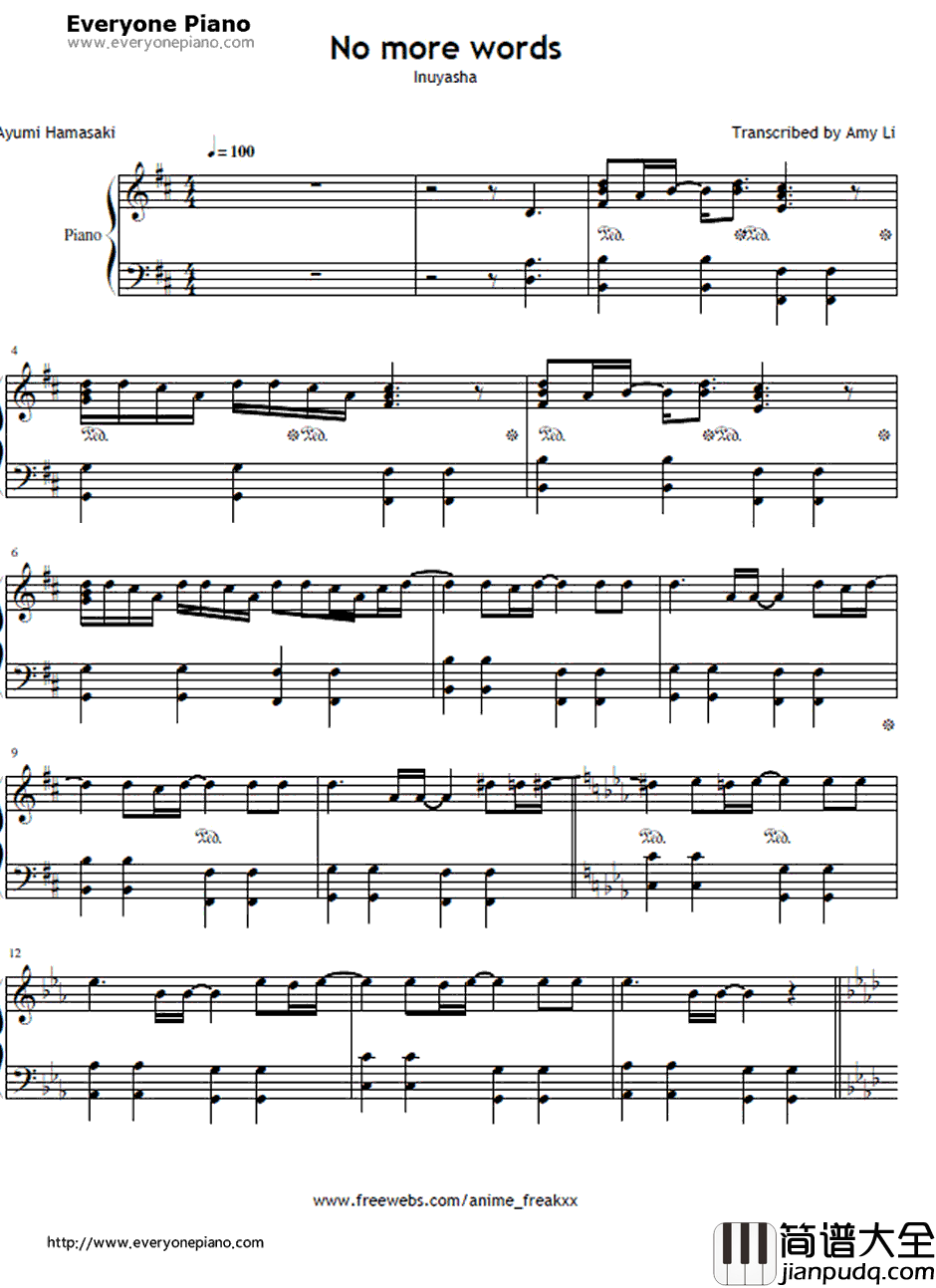 no_more_words钢琴谱_滨崎步_穿越时空的思念主题曲
