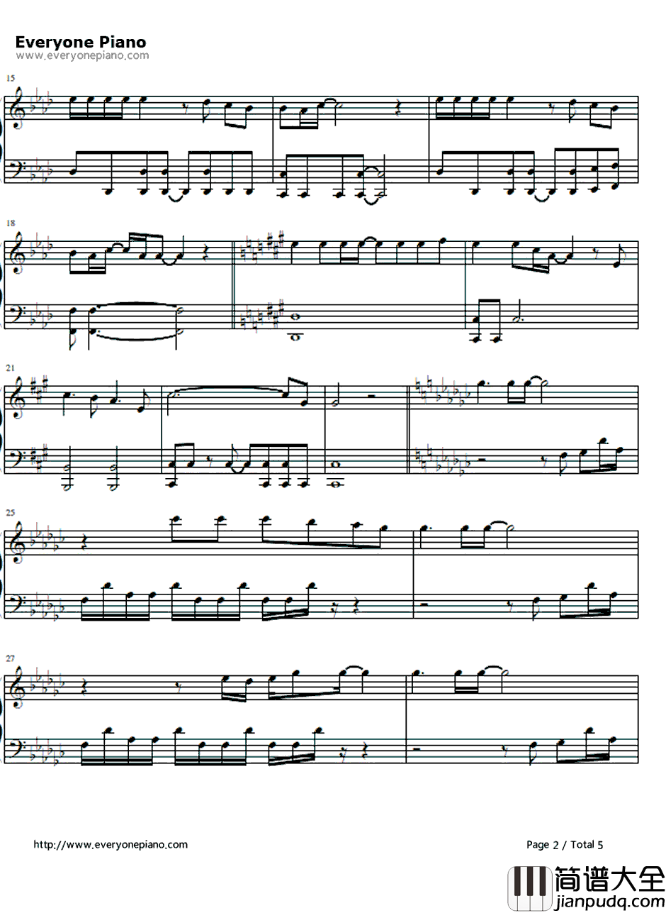 no_more_words钢琴谱_滨崎步_穿越时空的思念主题曲