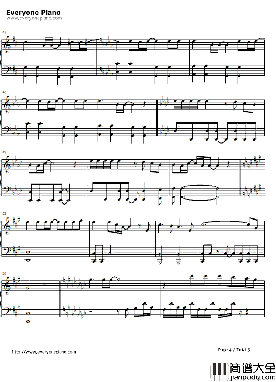 no_more_words钢琴谱_滨崎步_穿越时空的思念主题曲