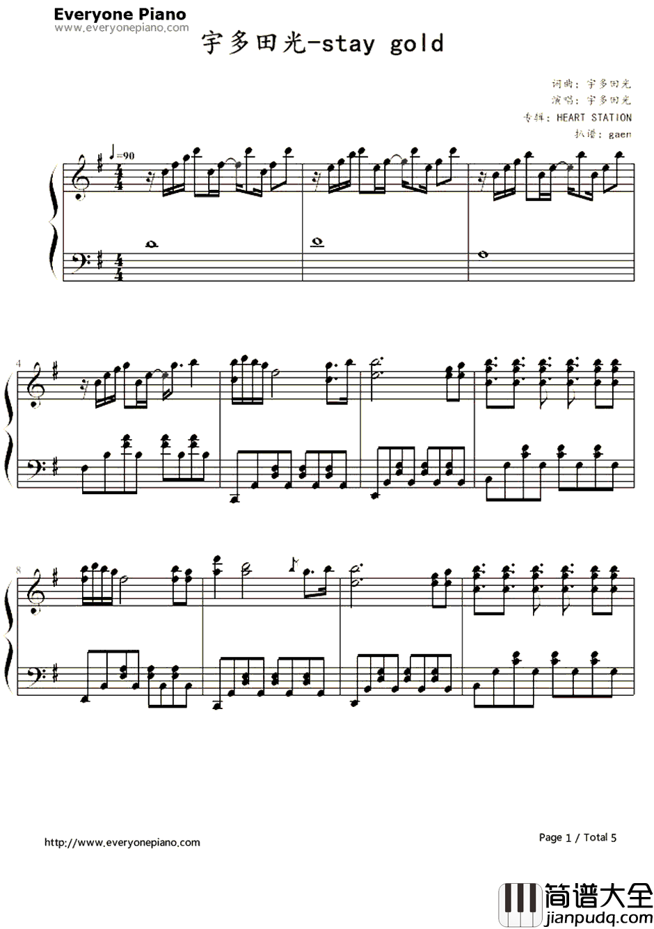 Stay_Gold钢琴谱_宇多田光