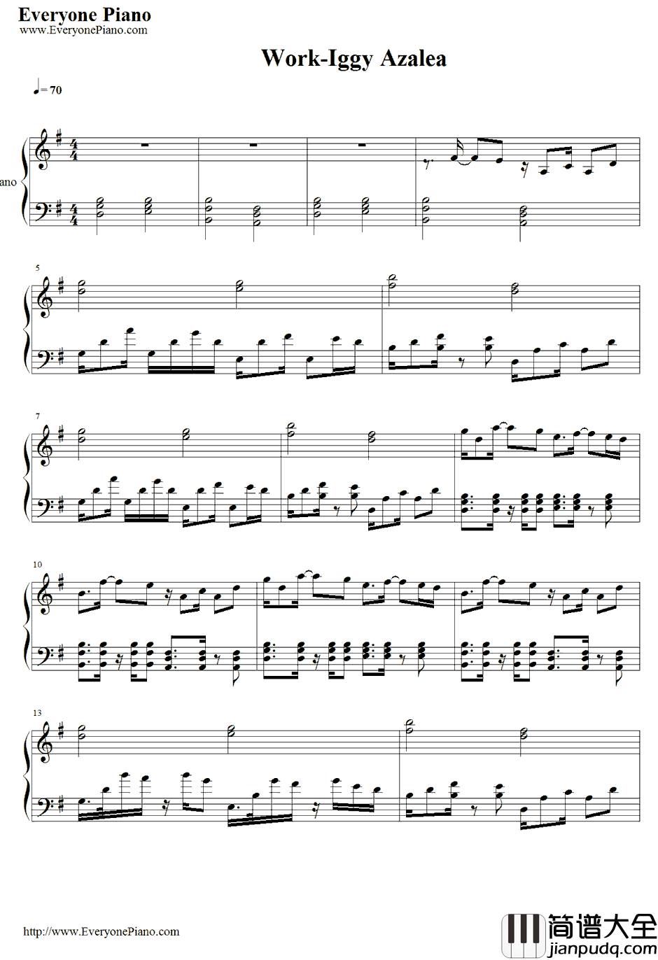 Work钢琴谱_IggyAzalea