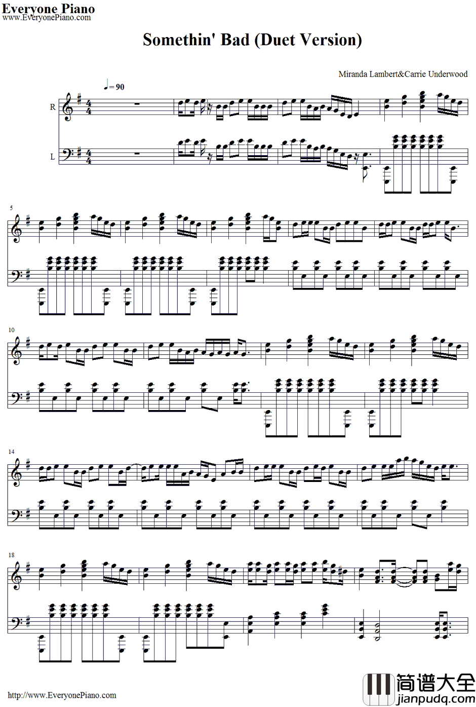 Something_Bad钢琴谱_MirandaLambert&CarrieUnderwood