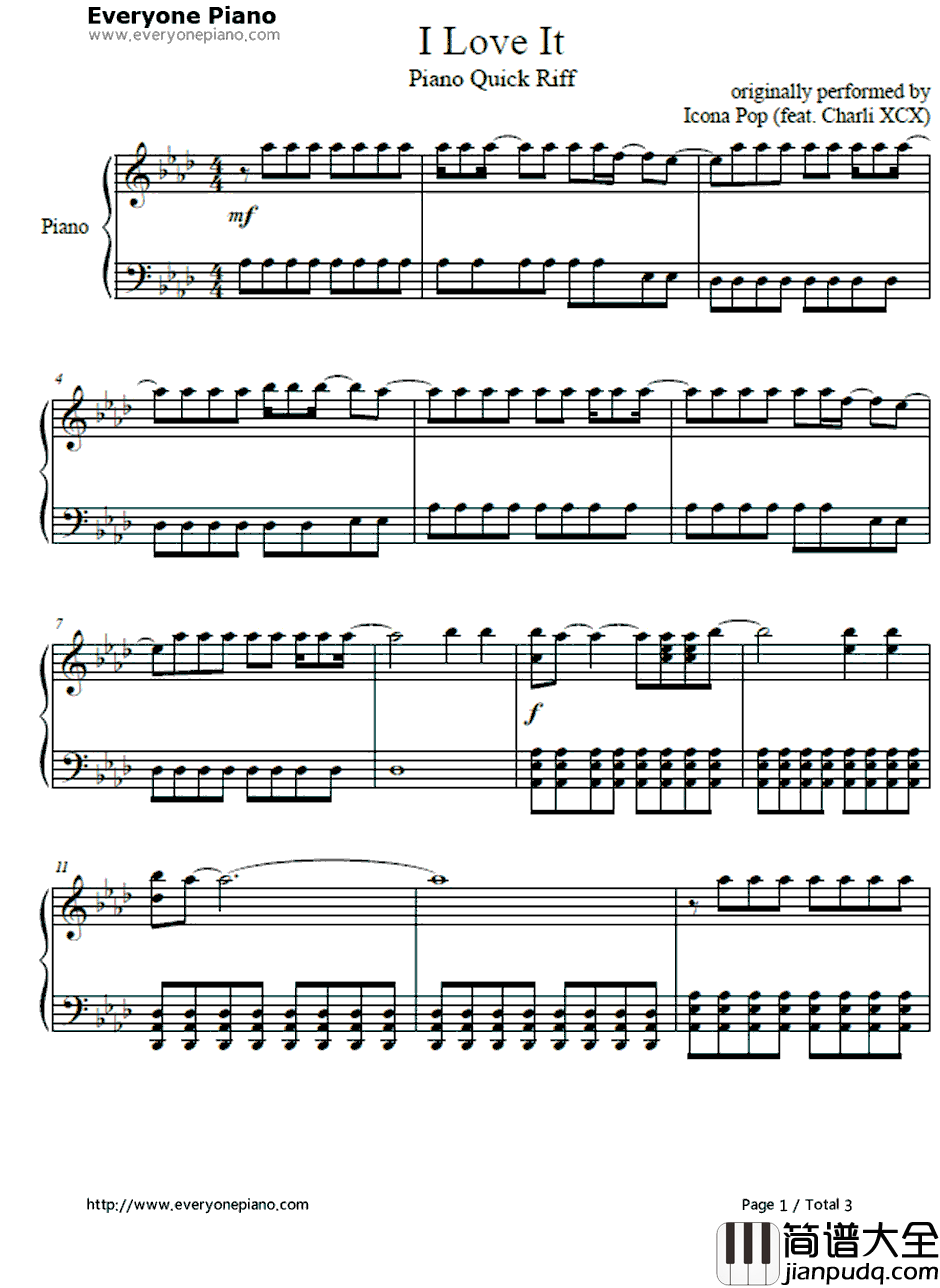 I_Love_It钢琴谱_IconaPop&CharliXCX