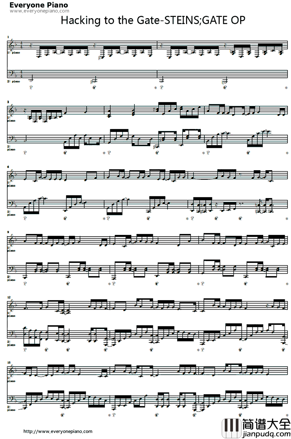 Hacking_totheGate钢琴谱_いとうかなこ_命运石之门OP