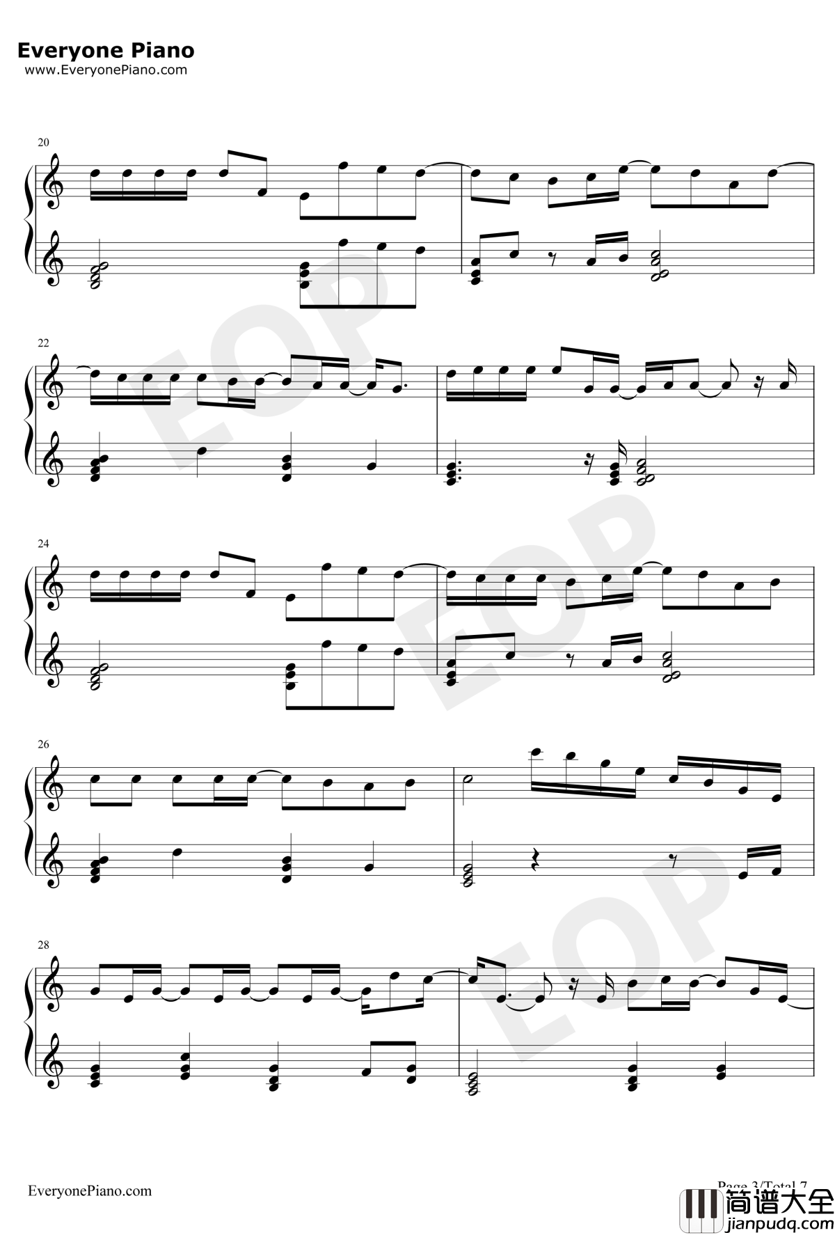 此情永不移(nothingisgonnachangemyloveforyou钢琴谱_GeorgeBenson方大同_廊桥遗梦)