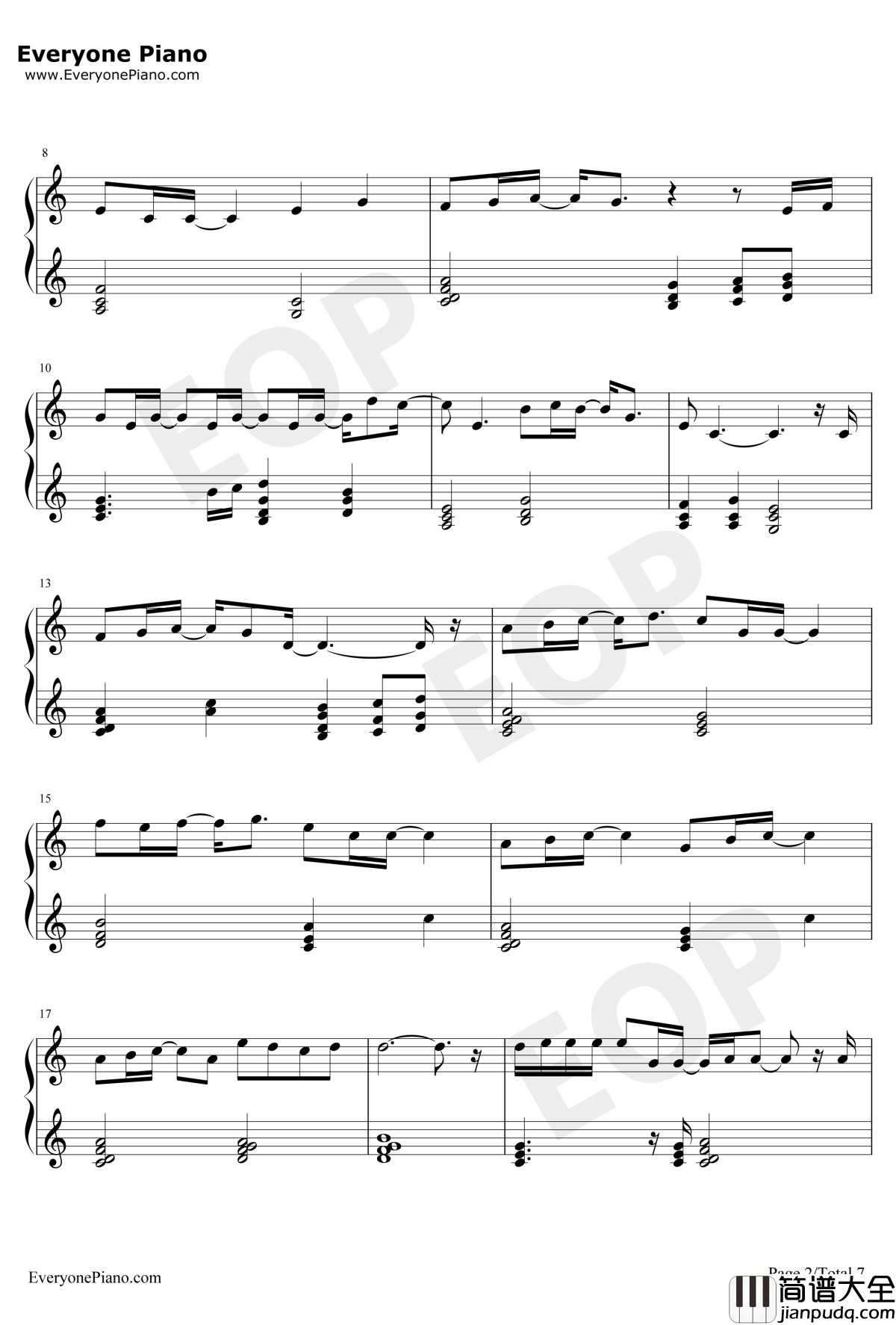 此情永不移(nothingisgonnachangemyloveforyou钢琴谱_GeorgeBenson方大同_廊桥遗梦)