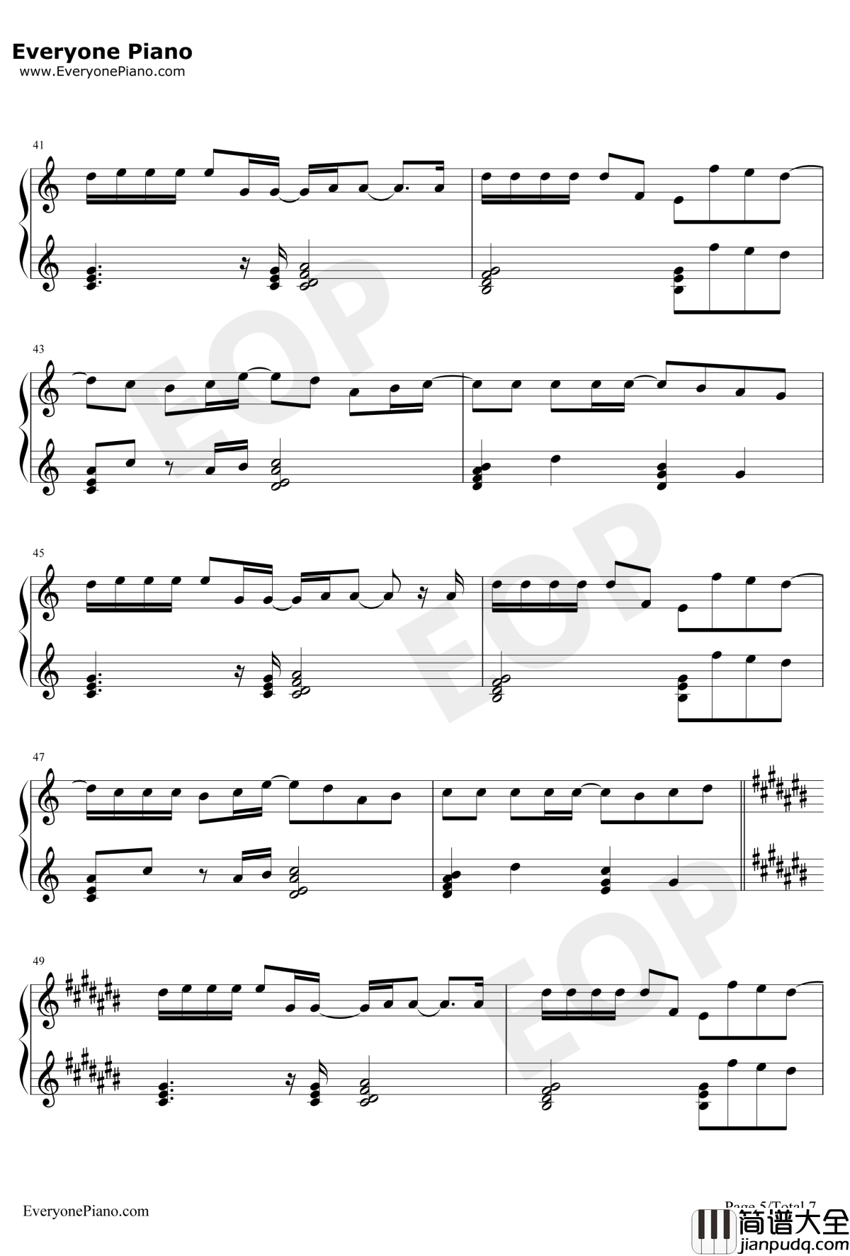 此情永不移(nothingisgonnachangemyloveforyou钢琴谱_GeorgeBenson方大同_廊桥遗梦)