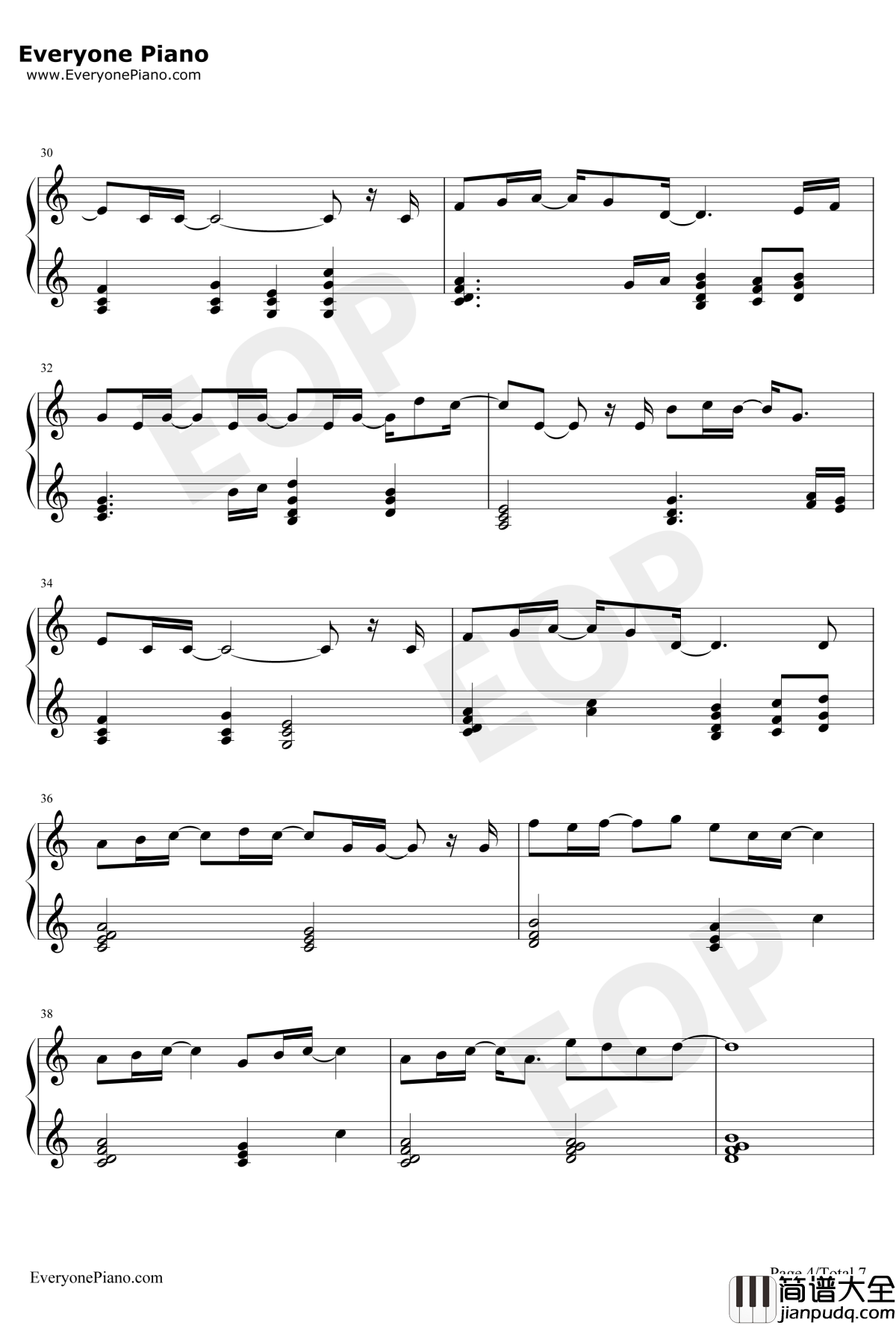 此情永不移(nothingisgonnachangemyloveforyou钢琴谱_GeorgeBenson方大同_廊桥遗梦)