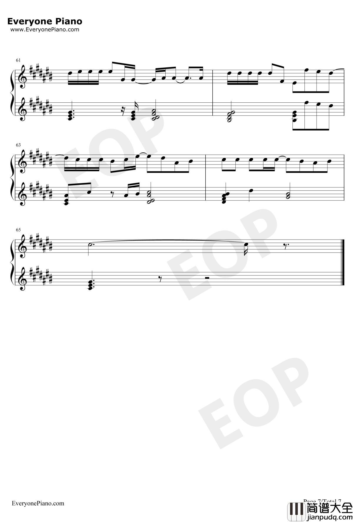 此情永不移(nothingisgonnachangemyloveforyou钢琴谱_GeorgeBenson方大同_廊桥遗梦)