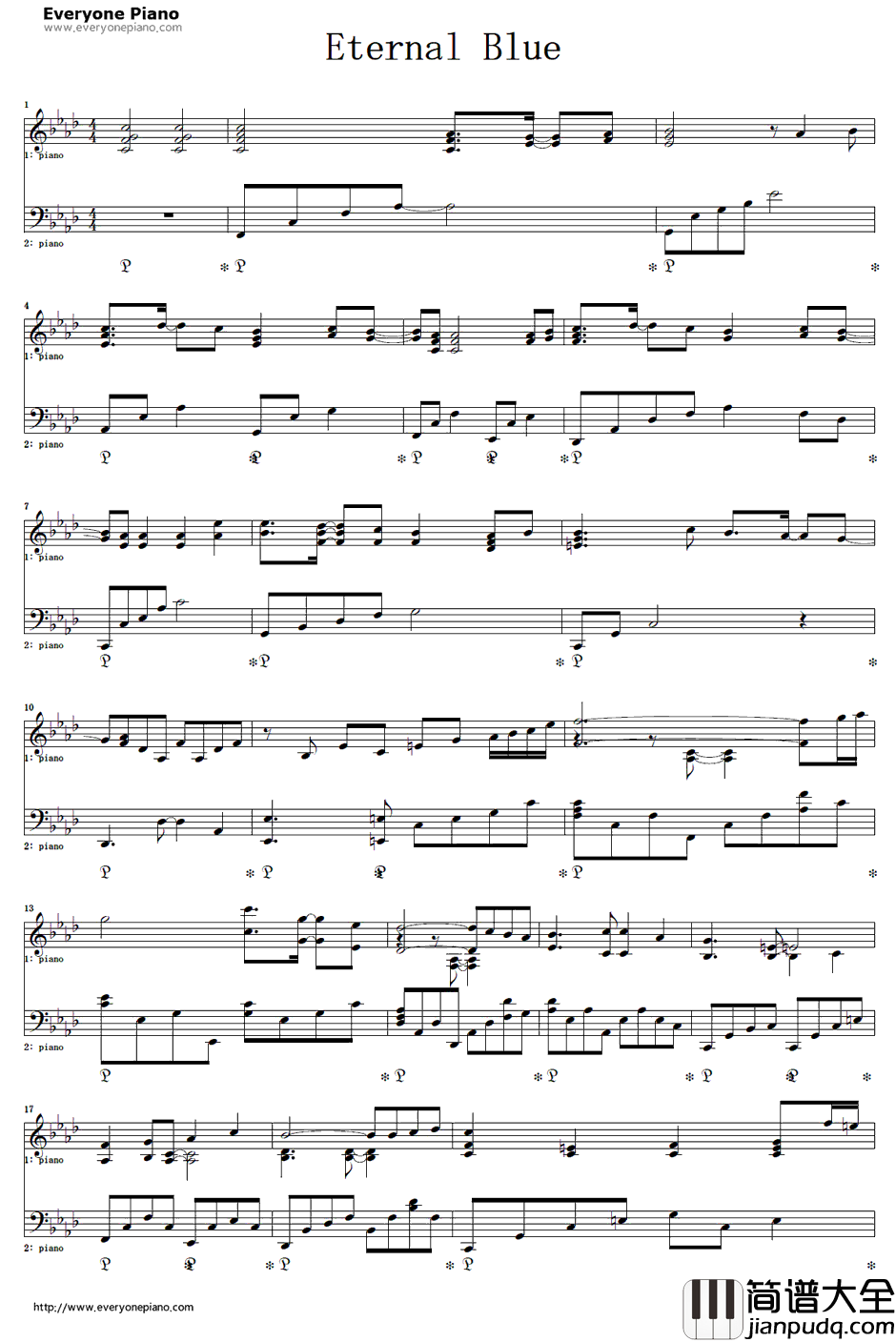 eternal_blue钢琴谱_FictionJunction_战律星云OP