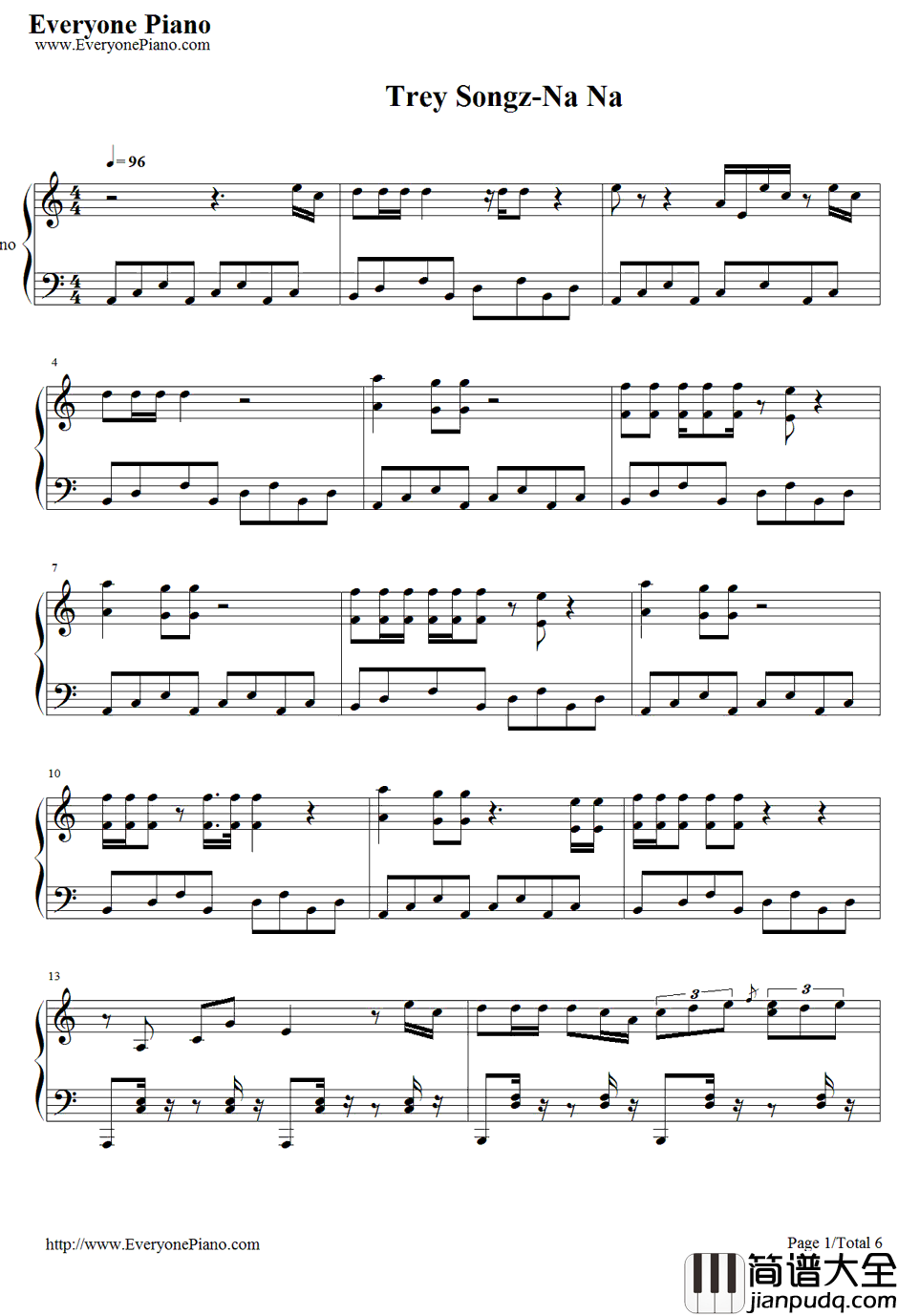 Na_Na钢琴谱_TreySongz