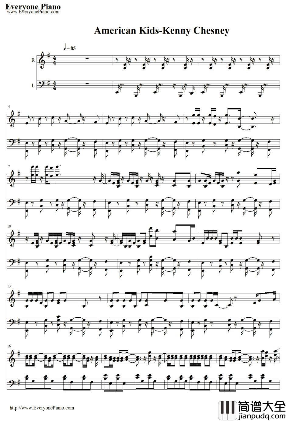 American_Kids钢琴谱_KennyChesney