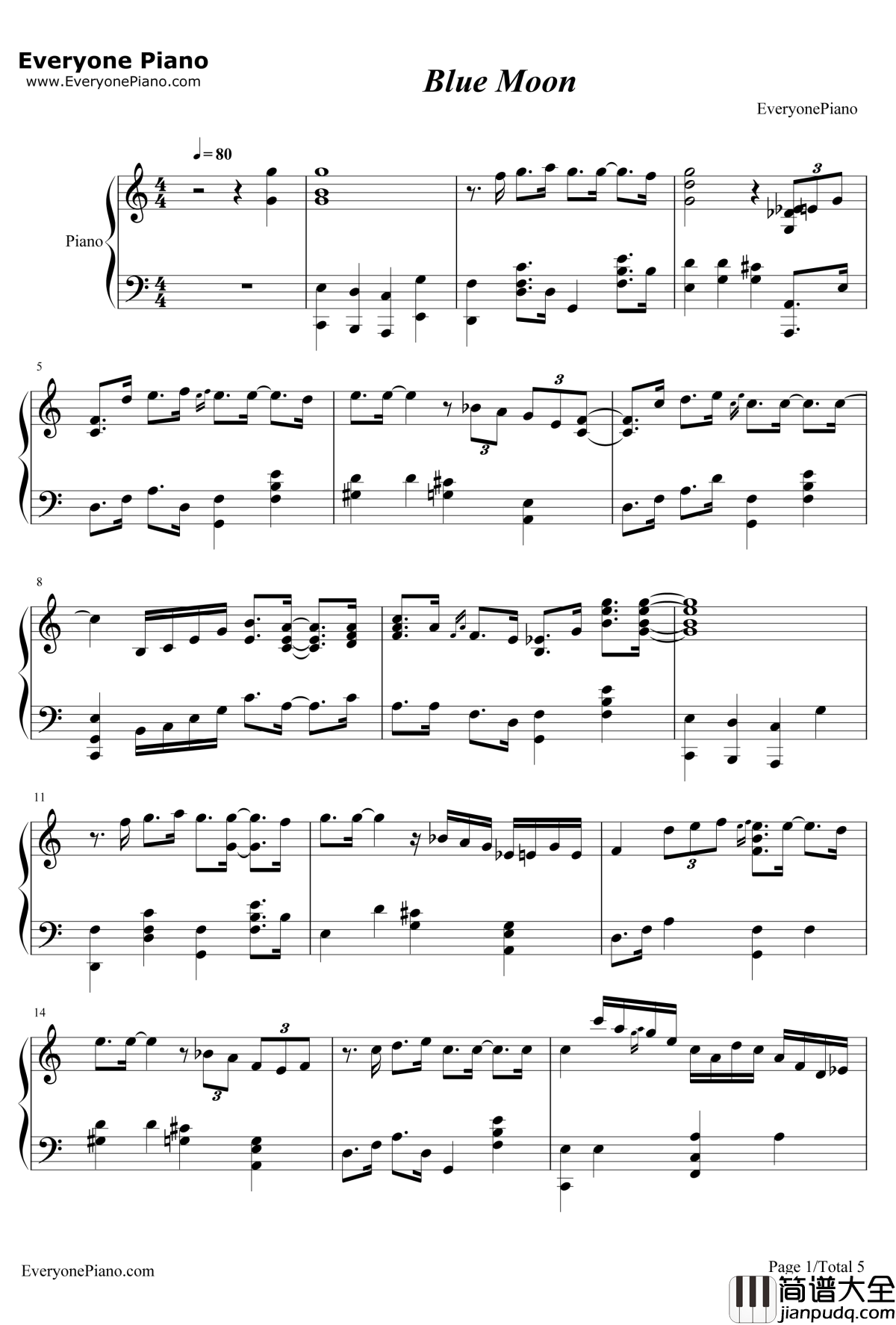 Blue_Moon钢琴谱_RichardRodgersLorenzHart