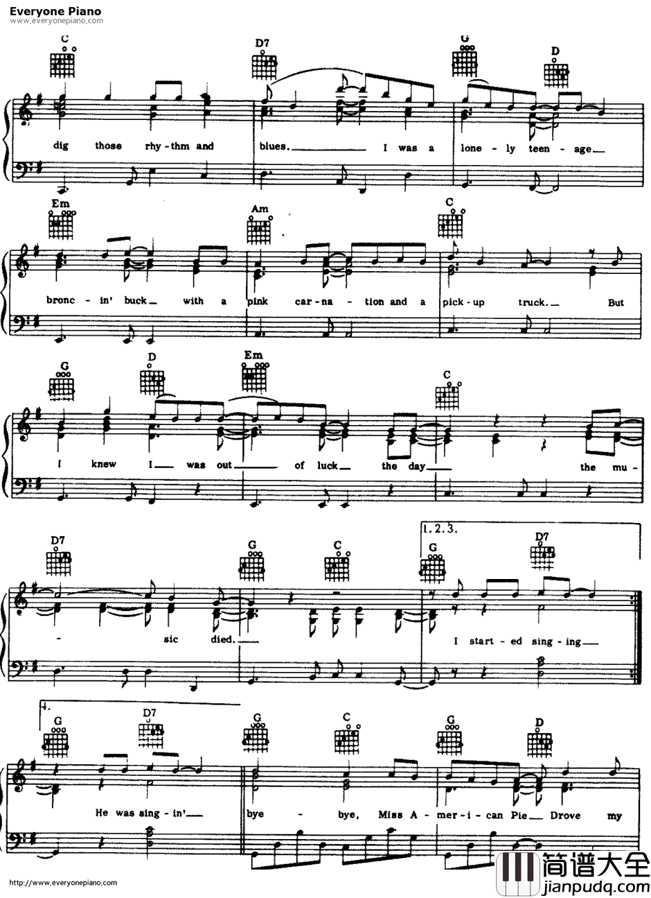 American_Pie钢琴谱_DonMcLean