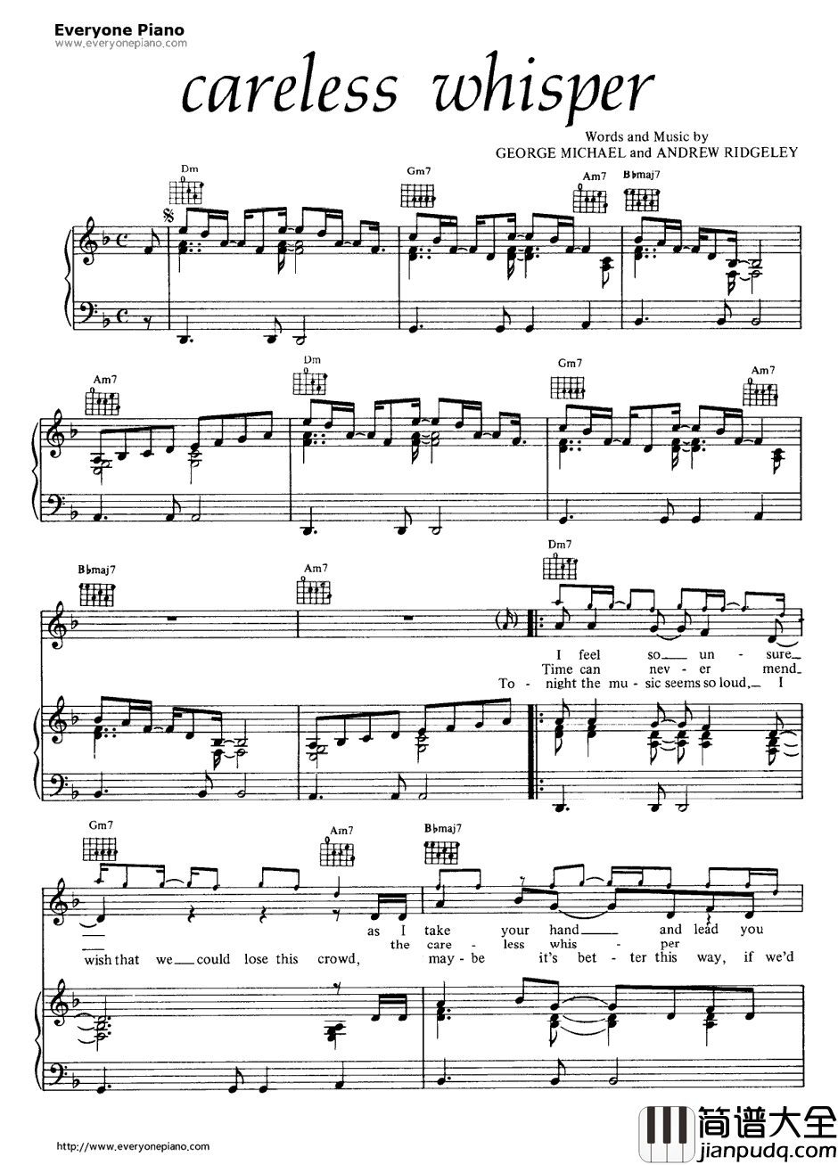 Careless_Whisper钢琴谱_WHAM威猛乐队
