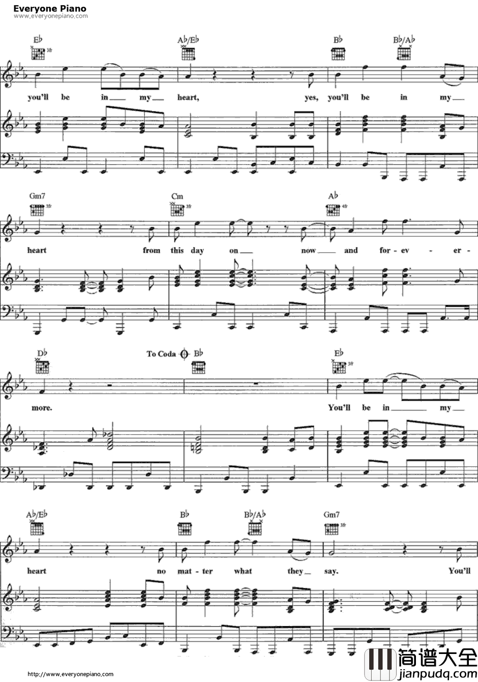 You'll_Bein_My_Heart钢琴谱_PhilCollins_人猿泰山主题曲