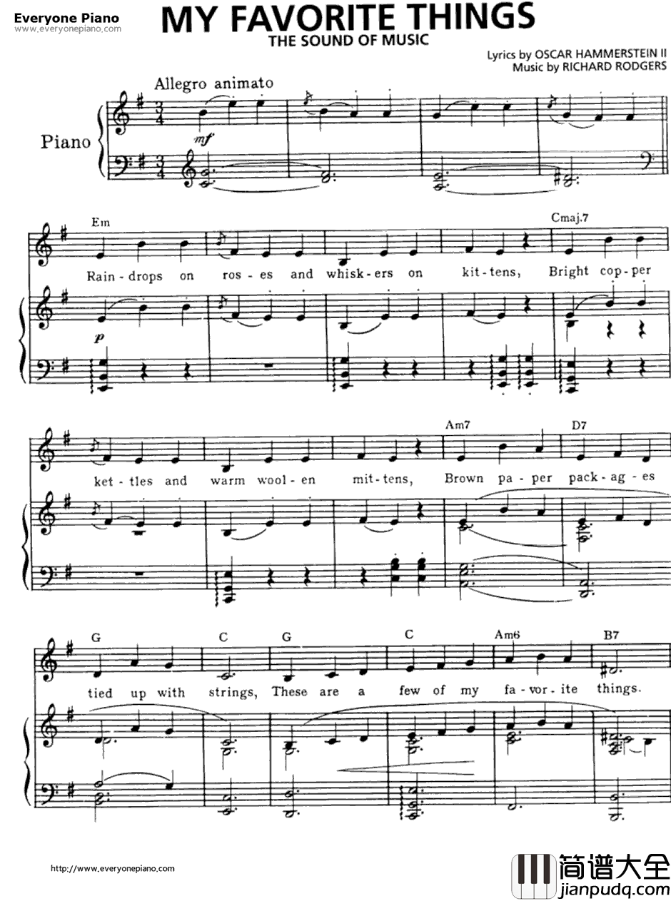 My_Favorite_Things钢琴谱_RodgersandHammerstein_音乐之声插曲