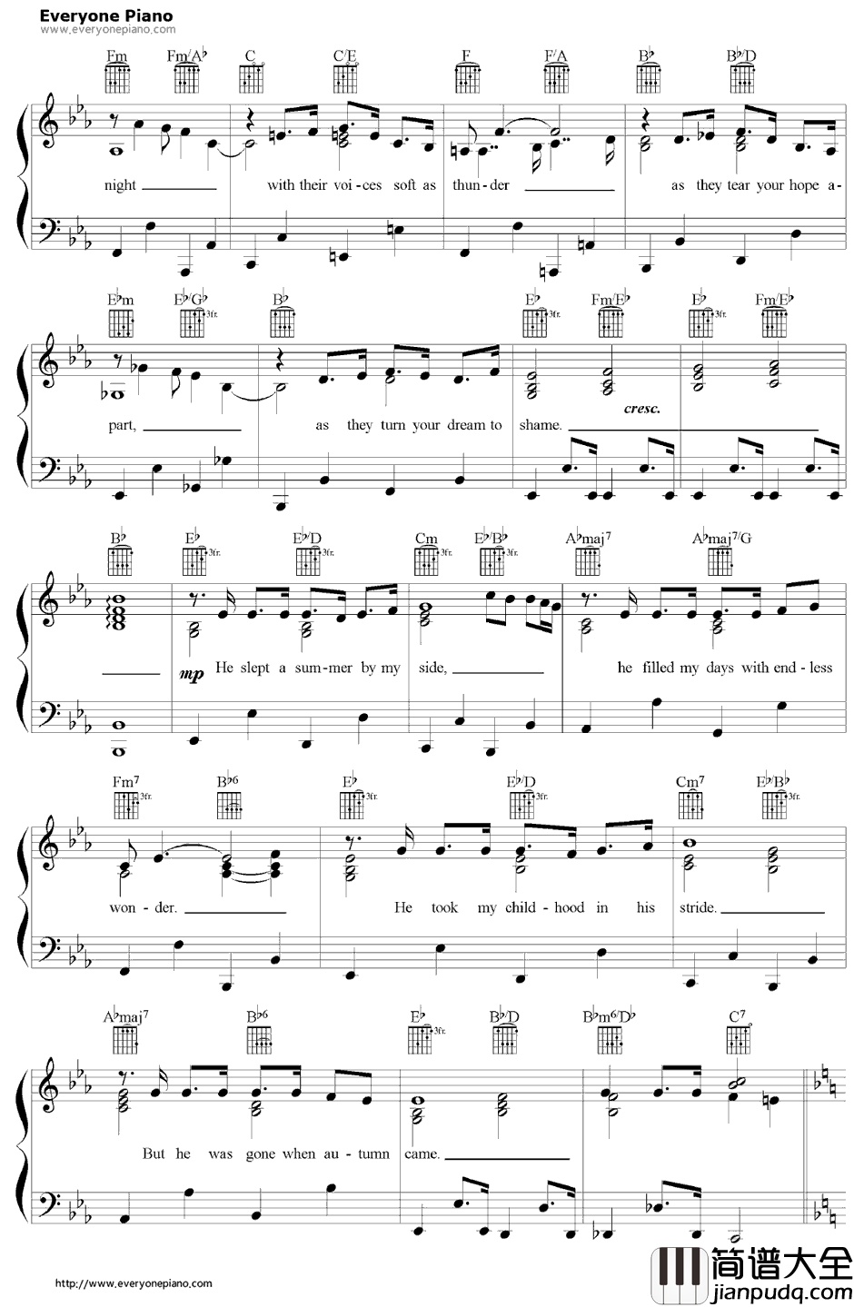 I_Dreamed_a_Dream钢琴谱_伊莲佩姬_悲惨世界OST