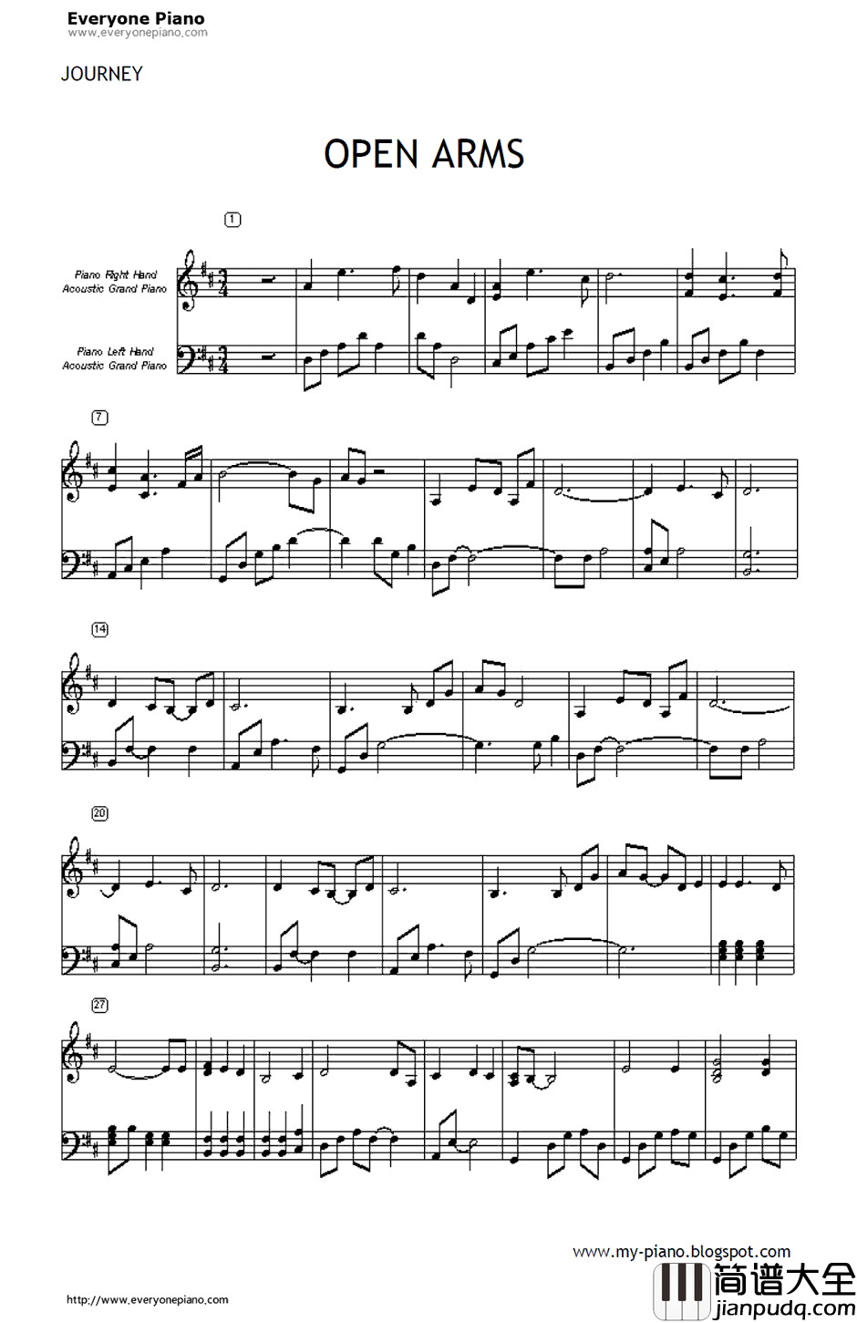 Open_Arms钢琴谱_Journey