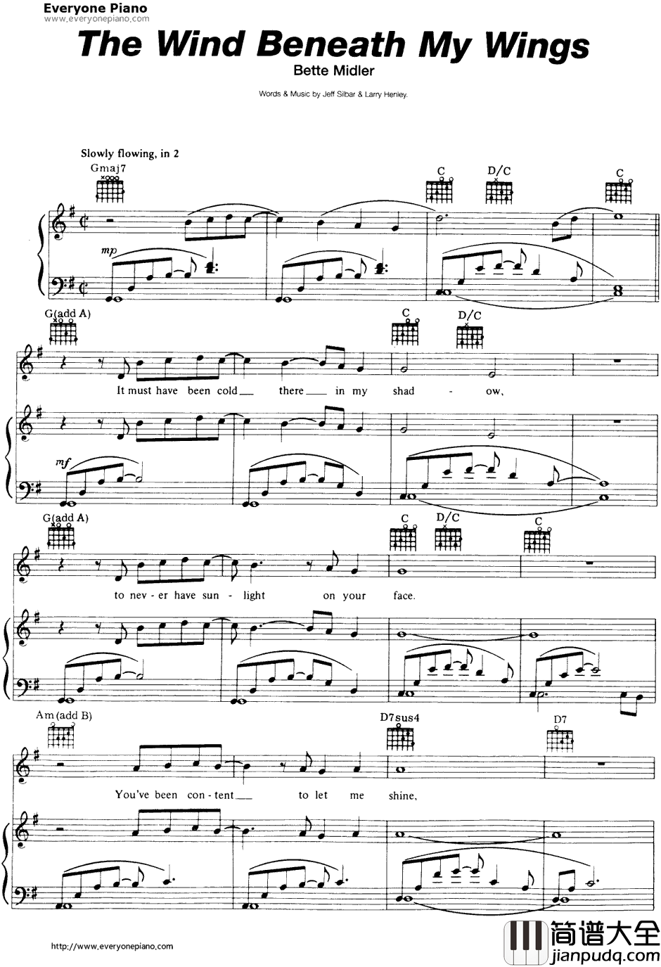 Wind_Beneath_My_Wings钢琴谱_BetteMidler 贝特·米德勒_BeachesOST