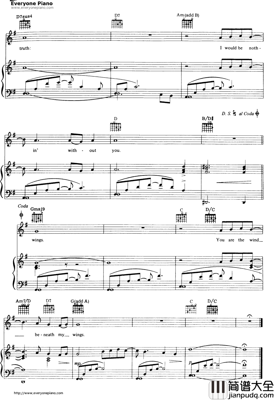 Wind_Beneath_My_Wings钢琴谱_BetteMidler 贝特·米德勒_BeachesOST