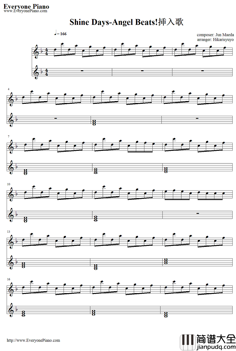 Shine_Days钢琴谱_GirlsDeadMonster(LiSA)_AngelBeats!插曲