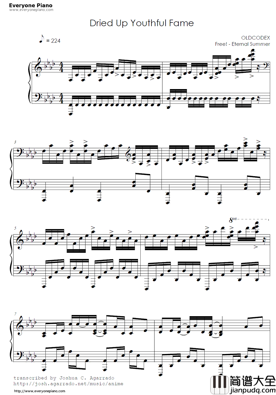 Dried_Up_Youthful_Fame钢琴谱_OLDCODEX_Free!_EternalSummer_OP