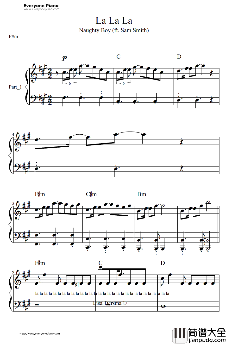 La_La_La钢琴谱_NaughtyBoyft.SamSmith