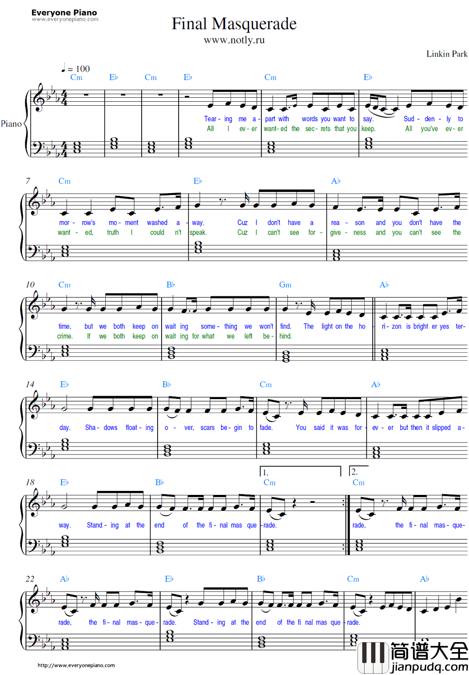 Final_Masquerade钢琴谱_LinkinPark