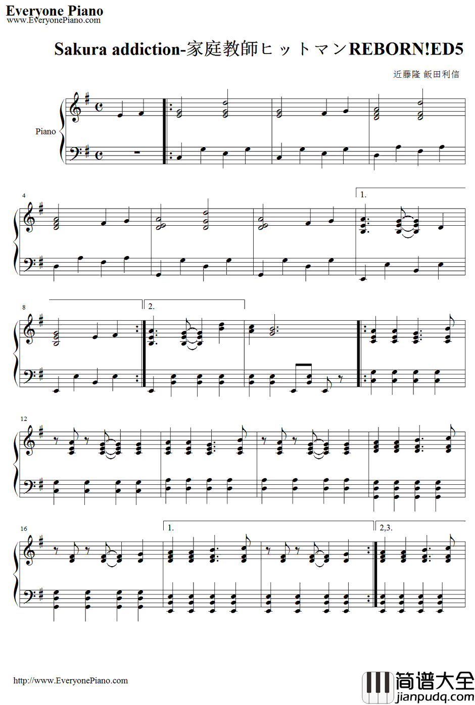 Sakura_addiction钢琴谱_近藤隆饭田利信_家庭教师RebornED5